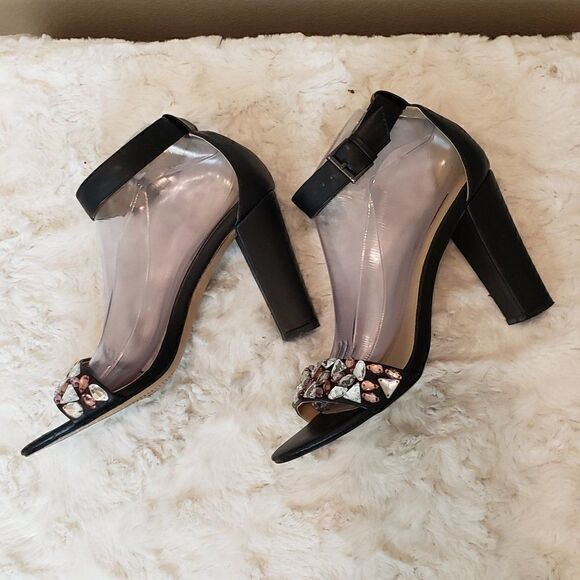 BCBGeneration Jeweled Ankle Strap Black Heels Size 9 - Picture 5 of 11